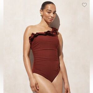 JCrew | NWTs Matte ruffle one-shoulder one-piece swimsuit in Sienna!